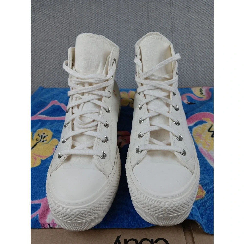 Converse All Star Lift Platform Women 10‎ White Butterfly Embroidered Y2K Hi-Top